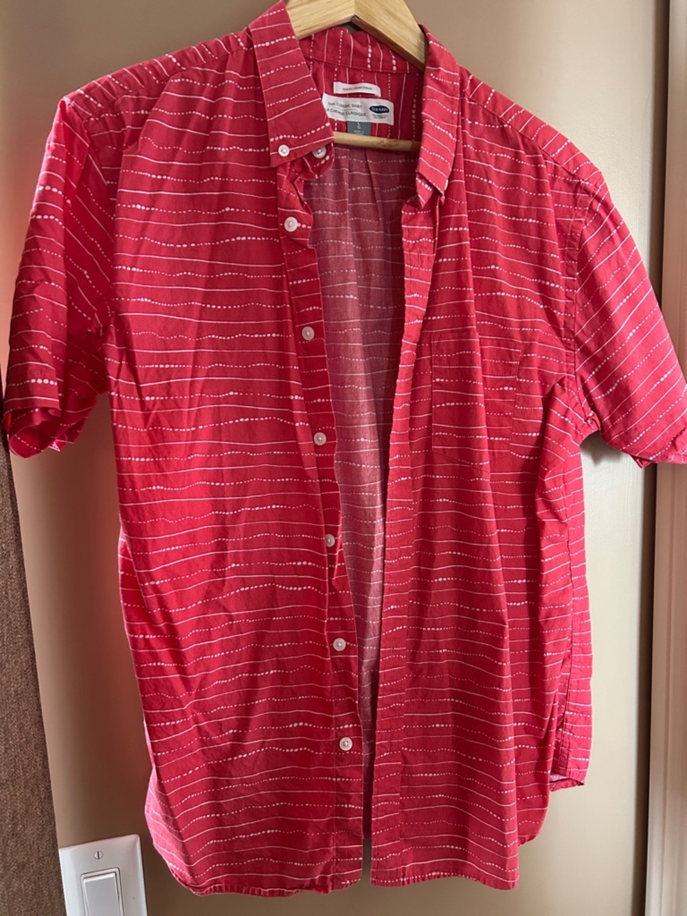 Old Navy Red Short-Sleeve Button-Down Shirt with White Stripe